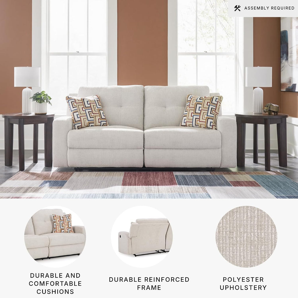 Signature Design by Ashley Danum Modern Tufted Manual Reclining Sofa with 2 Accent Pillows, Beige