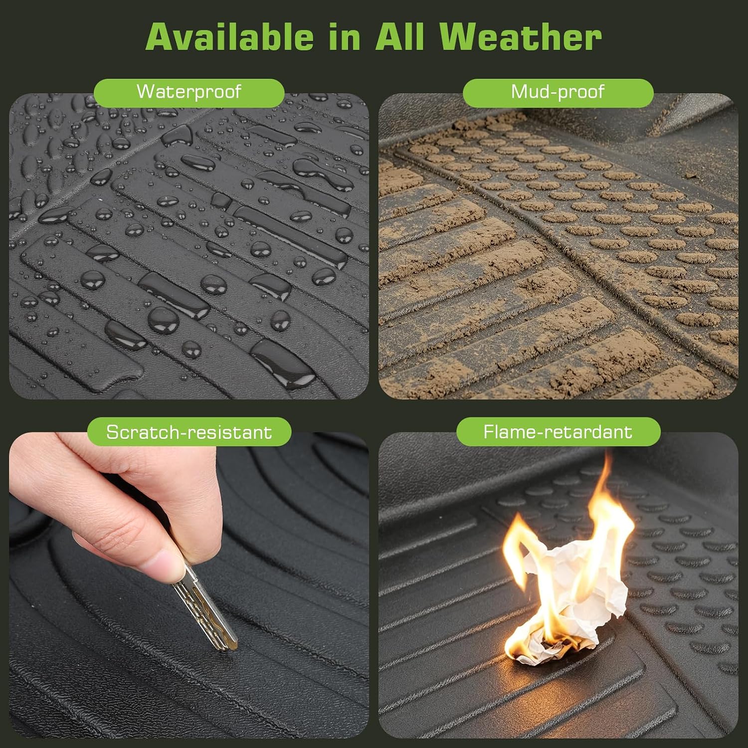 Floor Mats for Honda Pilot 2009-2015 (Fit for 2009-2015 Honda Pilot EX/EX-L/LX/SE/Touring), TPE Waterproof Non-Slip All Weather Protection Custom, Floor Mats & Cargo Liner & Seatback Mat (with Velcro)