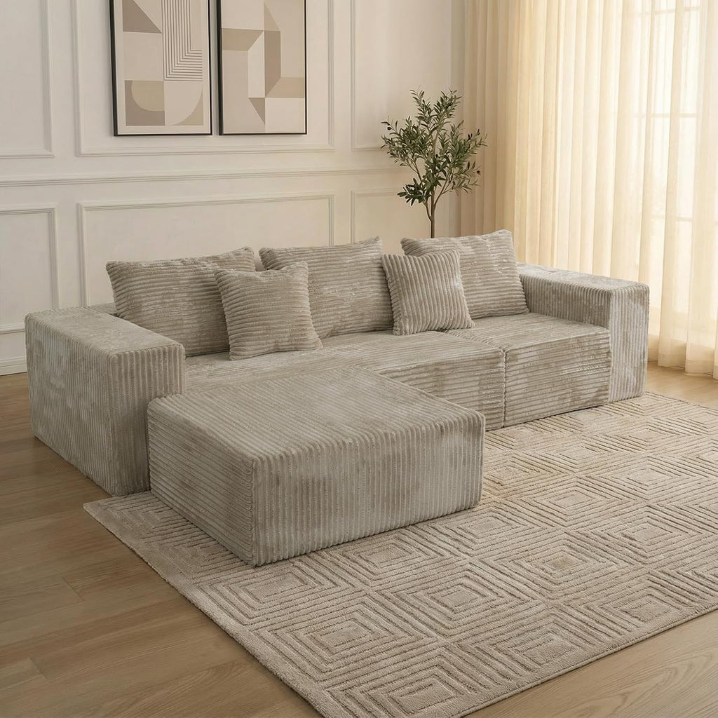Sytopia 109' L-Shaped Cloud Couch, Boneless Modular Sectional Sofa with Deep Seat for Living Room Bedroom, Modern Couch Corduroy, Comfy Sleeper Futon Sofa Bed 40D Foam, Left Facing