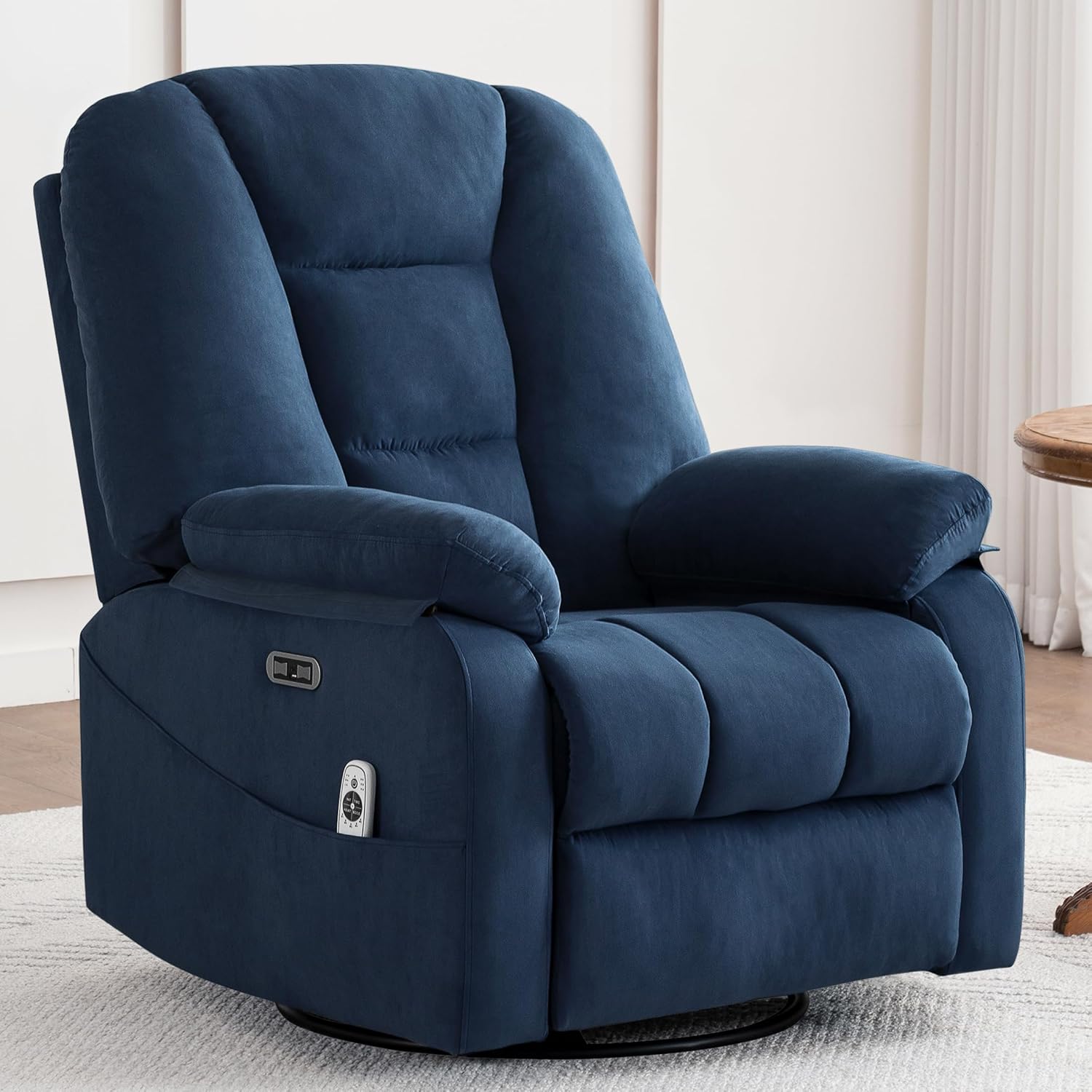 Ketaiyou Power Swivel Rocker Recliner with Massage and Heat, USB and Type-C Port, Infinite Position, Electric Glider Rocking Chairs Living Room, Soft Fabric Reclining Sofa Chair (Velvet Blue)
