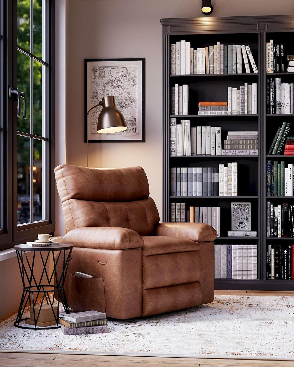 Oversized Recliner Chair with Heating & Massage, XL Faux Leather Nursery Rocking Chairs for Adults with Cup Holder and Side Pockets, Swivel Chair for Living Room, Bedroom Retro