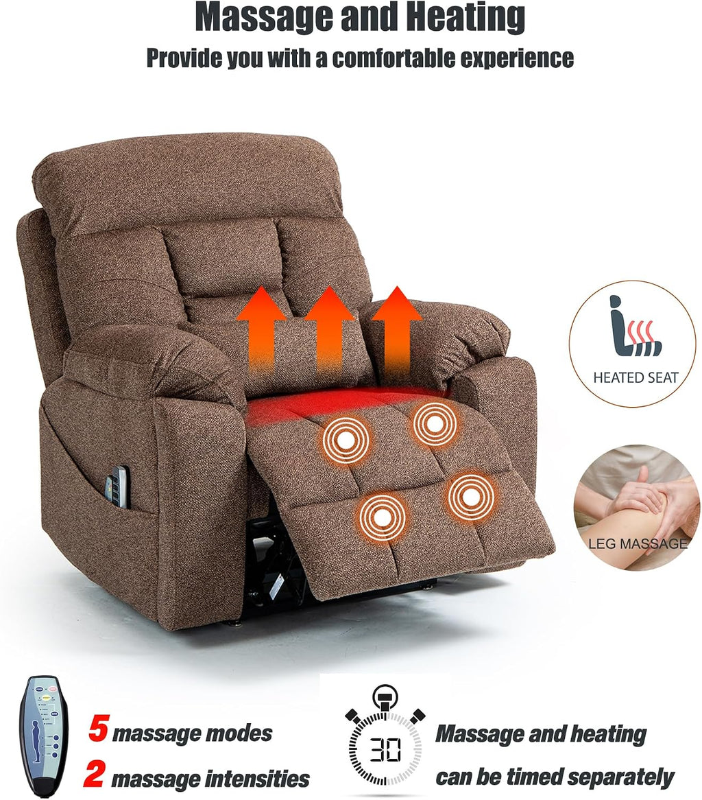 25''Oversized Lazy Boy Recliner Chair, Power Lift Recliner Chair for Elderly, Electric Recliner Chairs for Adults with Massage and Heat, Double Motor Lay Flat Recliner with Cup Holder, Side Pocket