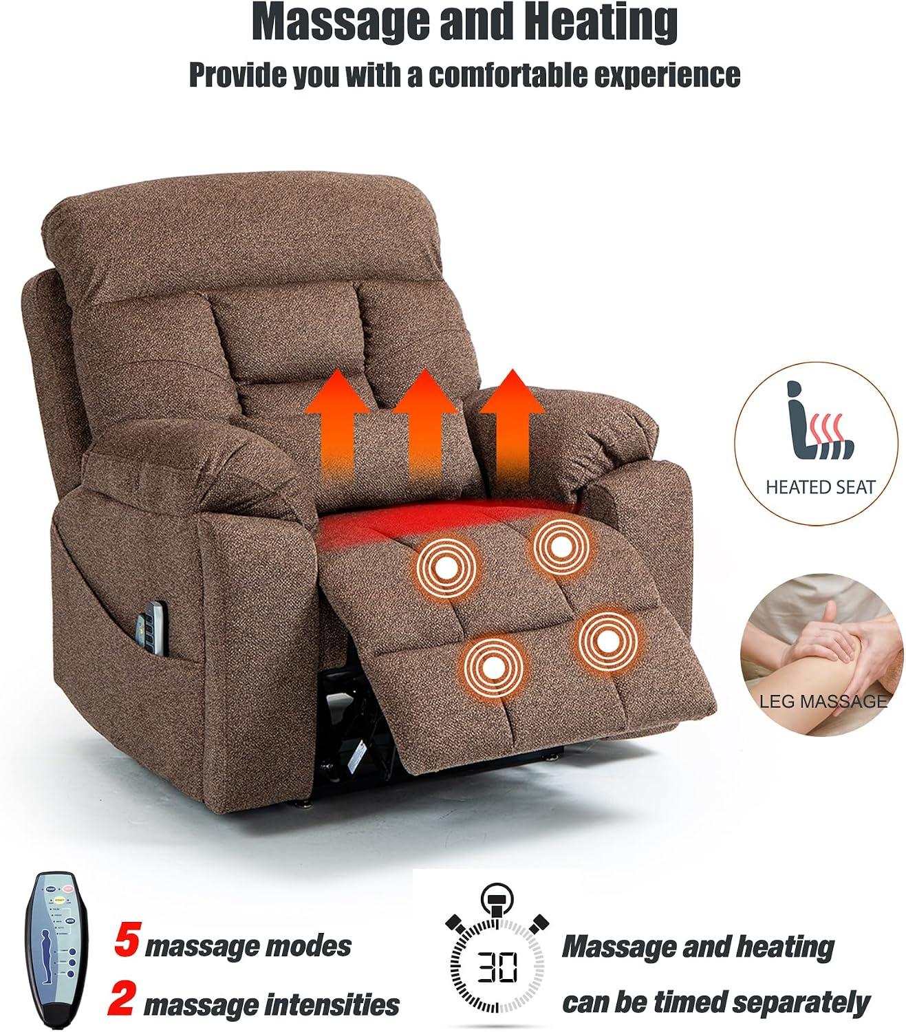 25''Oversized Lazy Boy Recliner Chair, Power Lift Recliner Chair for Elderly, Electric Recliner Chairs for Adults with Massage and Heat, Double Motor Lay Flat Recliner with Cup Holder, Side Pocket