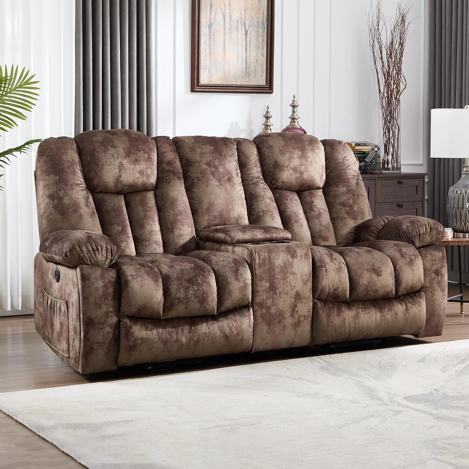 CANMOV Power Loveseat Recliner, Power Lift Recliner Sofa for Living Room, Electric Reclining Loveseat with Storage Console,Hidden Cup Holders, 2 Seat,Brown