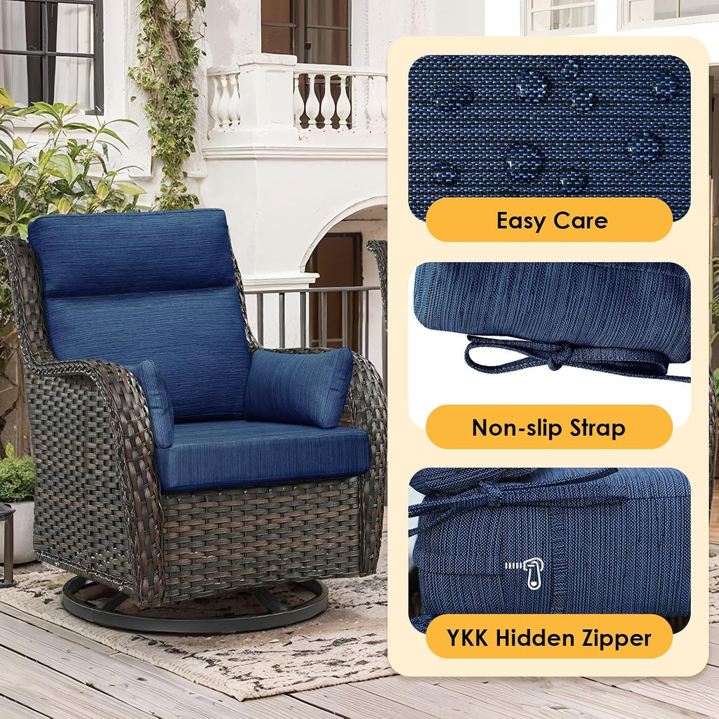 Outdoor High Back Chair Cushion, 2 Pack 48 x 24 inches Patio Chair Cushions Water Repellent Rocking Cushions Indoor Furniture Seat Pad with 2 Pillows, Navy