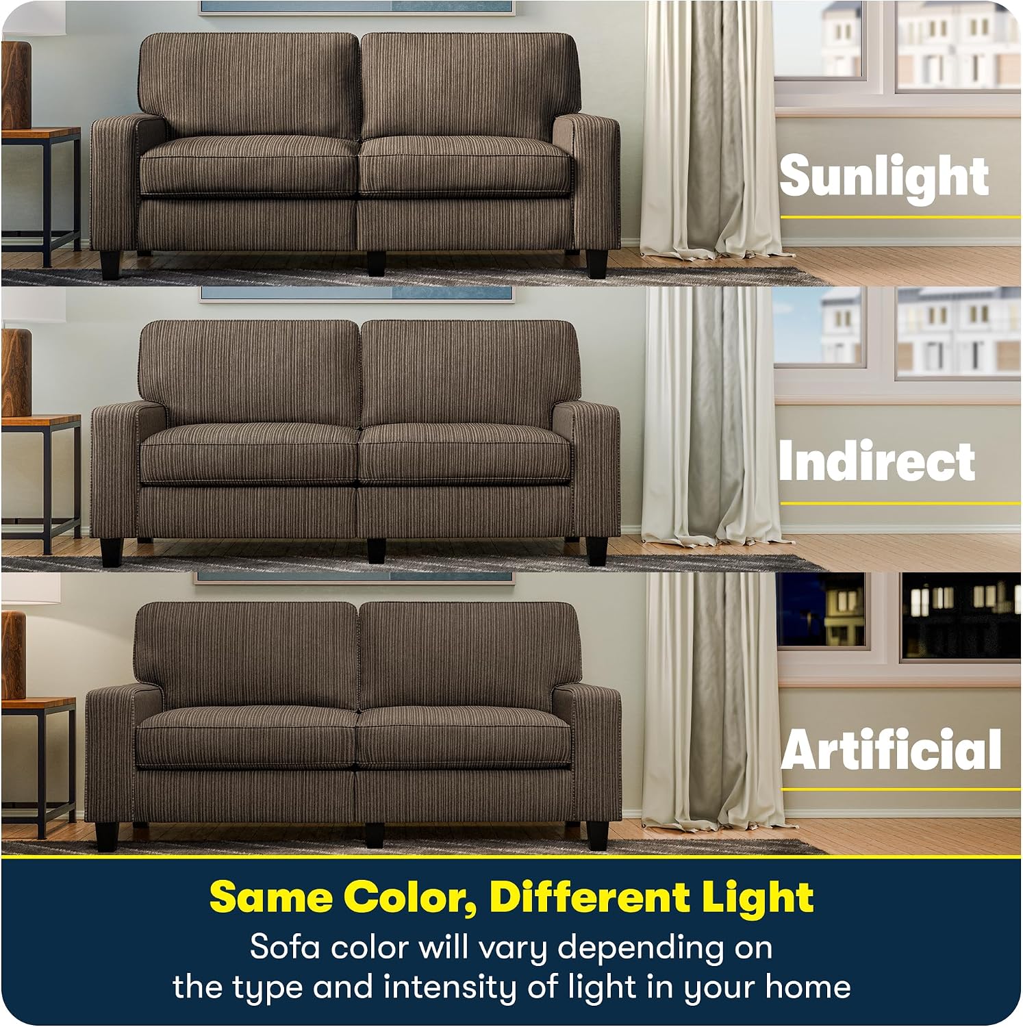 Serta Palisades 61' Track Arm Sofa, Easy Care Polyester, Soft Pillow Back, Pocket Coil Seat Cushions, Removable Covers, Loveseat or Couch for Small Spaces, Living Rooms or Bedrooms, Brown
