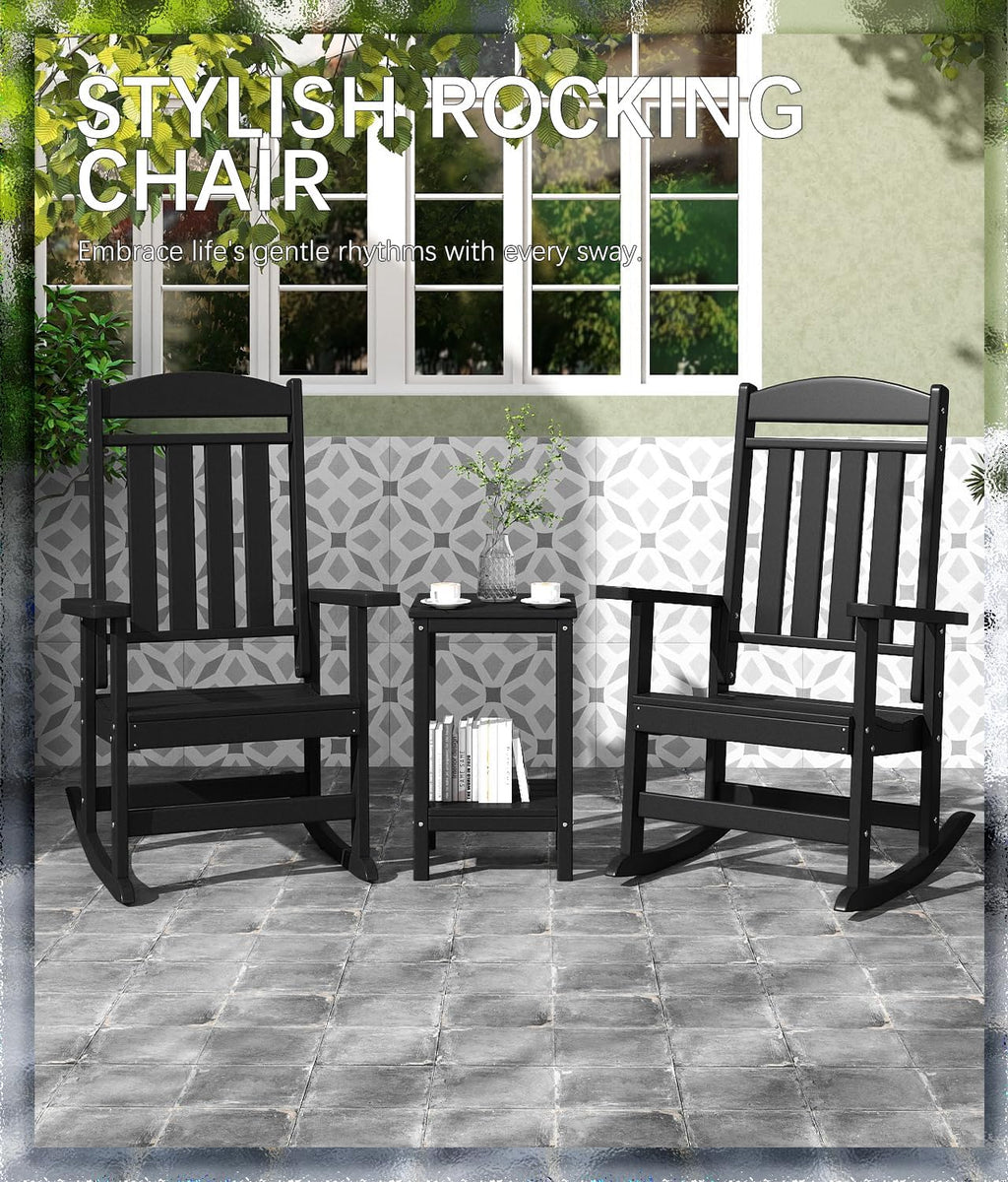 FOOWIN Outdoor Rocking Chair Set of 6, High Back Patio Rocking Chair, HDPE All Weather Resistant Porch Rocker for Adult, Oversized Rocking Chairs for Garden, Lawn, Indoor & Outdoor Use, Black