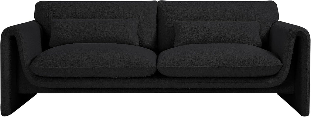 Meridian Furniture 198Black-S Stylus Collection Modern | Contemporary Boucle Fabric Upholstered Sofa with Rich Black Boucle Fabric, Curved Arms, 86' W x 38' D x 31' H, Black