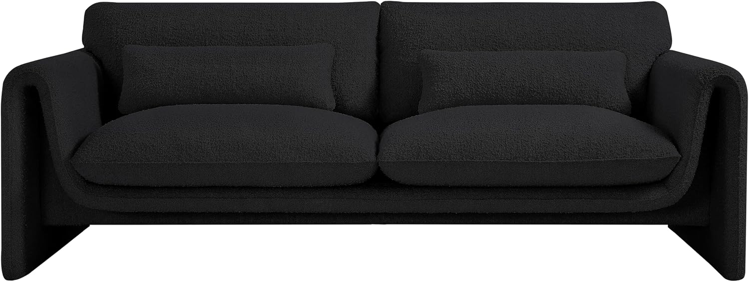 Meridian Furniture 198Black-S Stylus Collection Modern | Contemporary Boucle Fabric Upholstered Sofa with Rich Black Boucle Fabric, Curved Arms, 86' W x 38' D x 31' H, Black