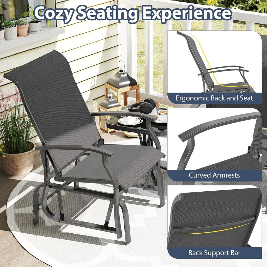 Tangkula Porch Gliders Set of 2, Outdoor Swing Glider Chairs with High Back, Breathable Mesh Fabric and Metal Frame, Patio Rocking Chairs for Backyard Garden Balcony Poolside (Grey)