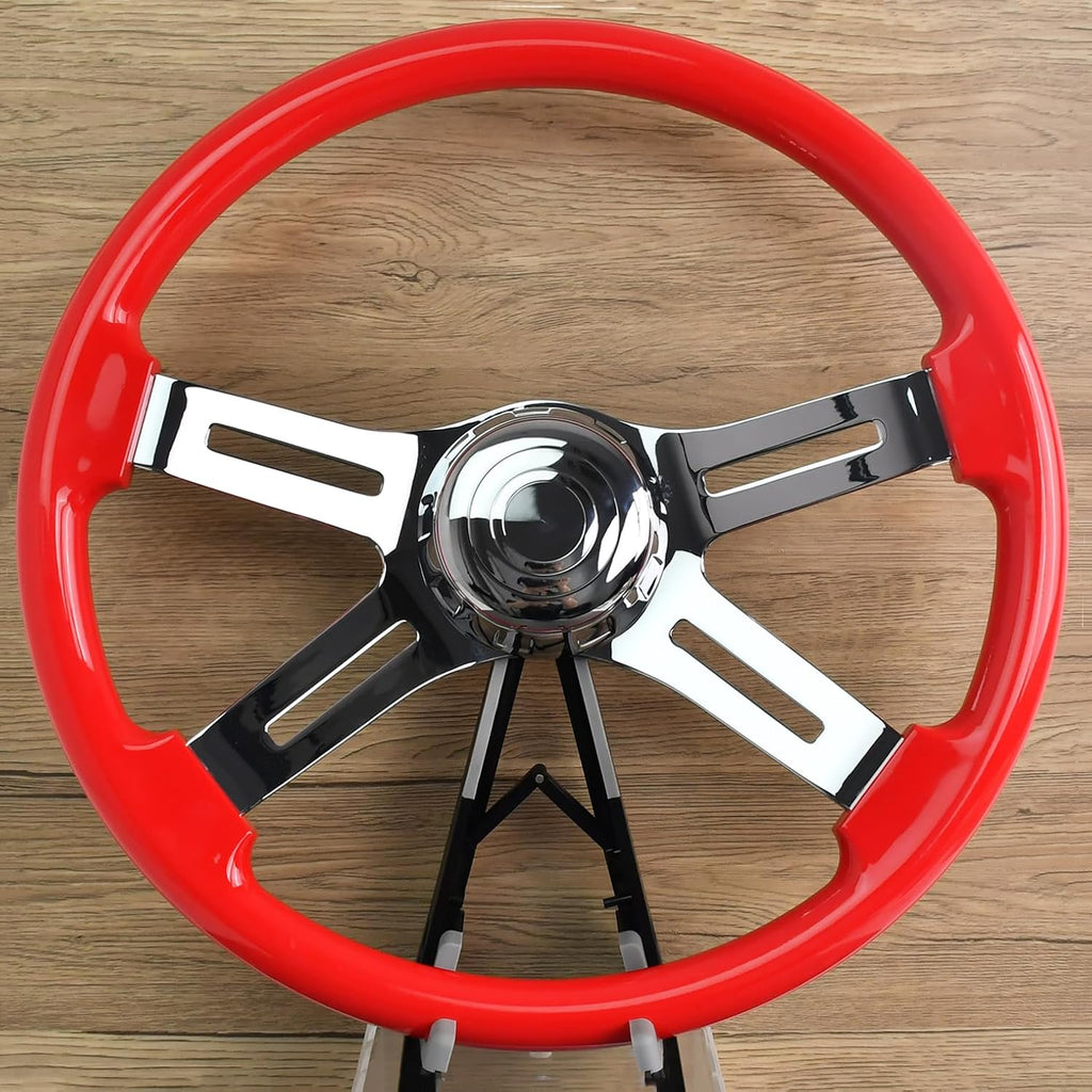 18' Walnut Wood Truck Steering Wheel 4 Spoke Aluminum Chrome Plated Steering Wheel for Semi-Trailers,Trucks for Kenworth t800 Accessories,Peterbilt,Volvo, Freightliner,Red（ABS）