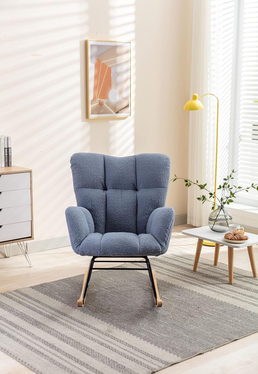 Rocking Chair Nursery Gilder, 31.5' D×27.6' W×37.4' H, Soft Teddy Fabric, 250LBS Capacity, Living Room & Nursery Accent Furniture