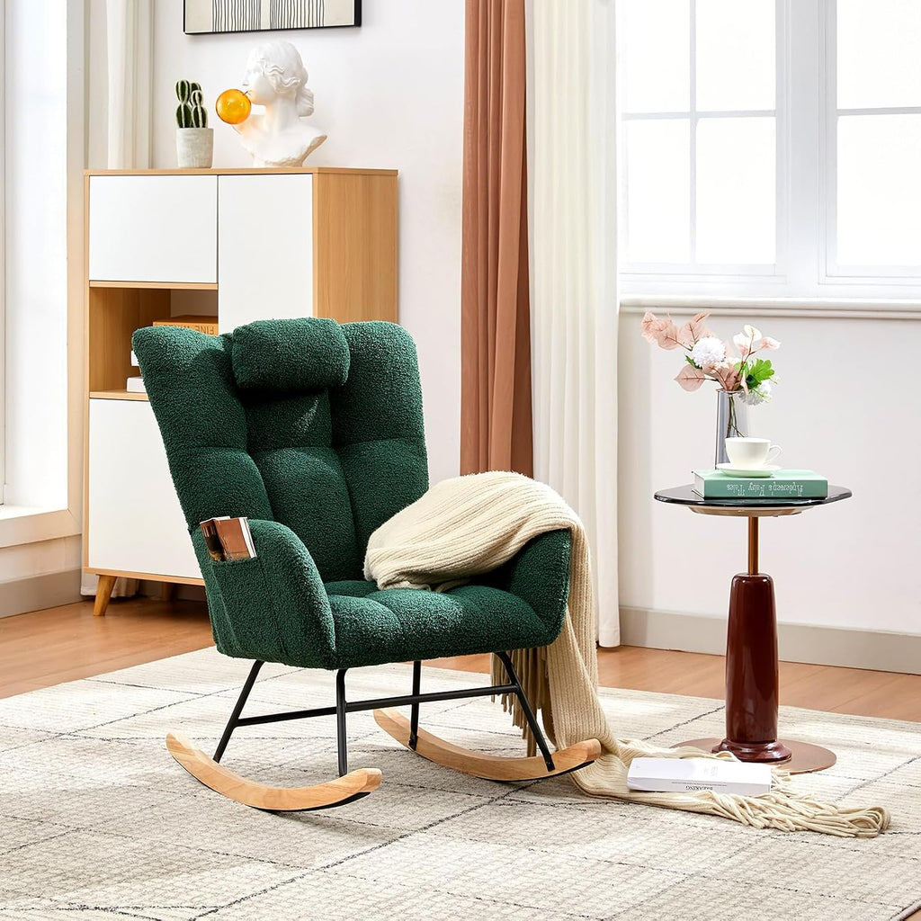 Rocking Chair Nursery Teddy, Upholstered Baby Fluffy Glider Rocker for Adults Small Spaces Indoor,Nursing Chairs for Living Room, Bedroom