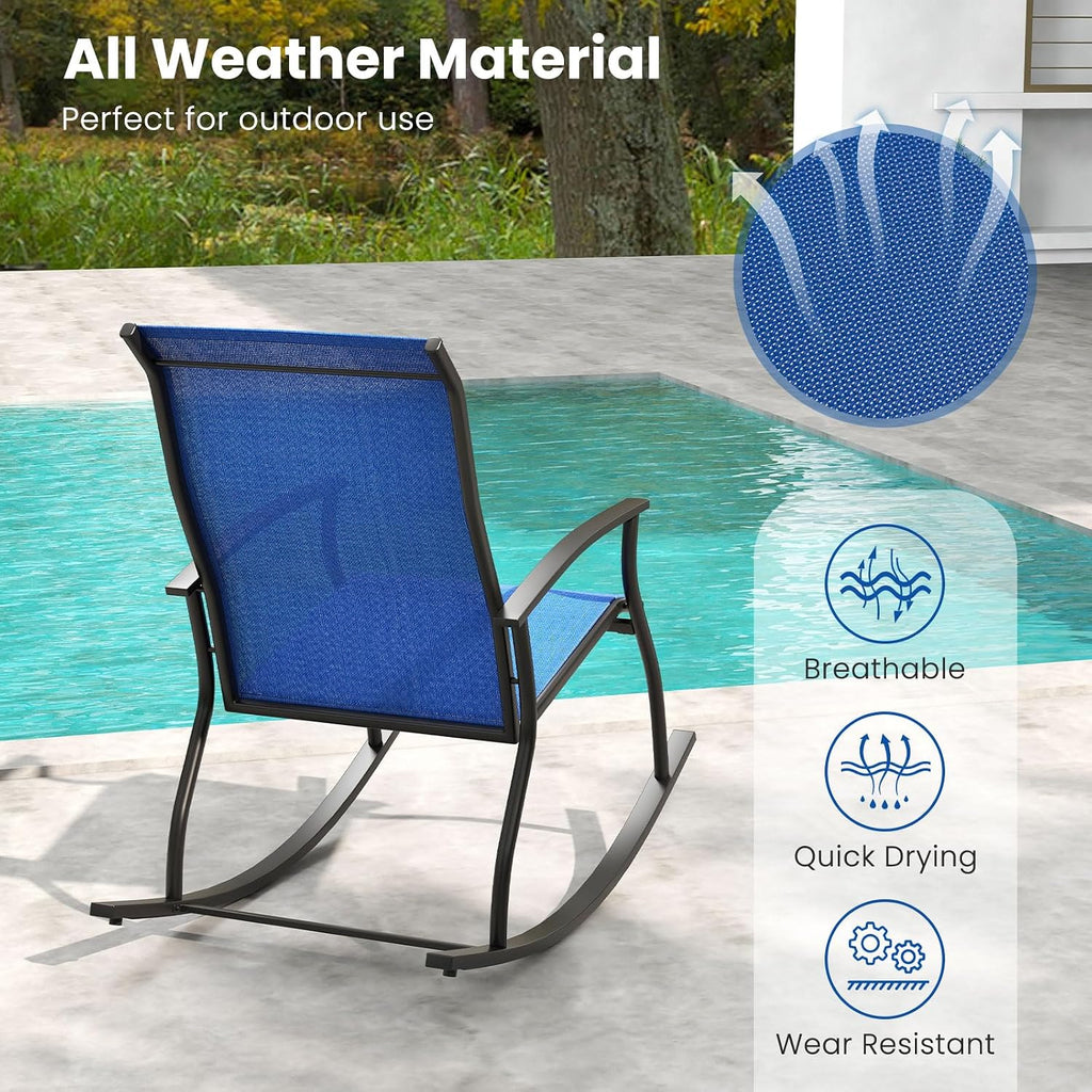 Tangkula Patio Rocking Chairs Set of 2, Outdoor Rocking Chair with Smooth & Safe Rocking Motion, Ergonomic Backrest, Breathable Fabric, All-Weather Outdoor Rocker for Backyard, Poolside (1, Navy)