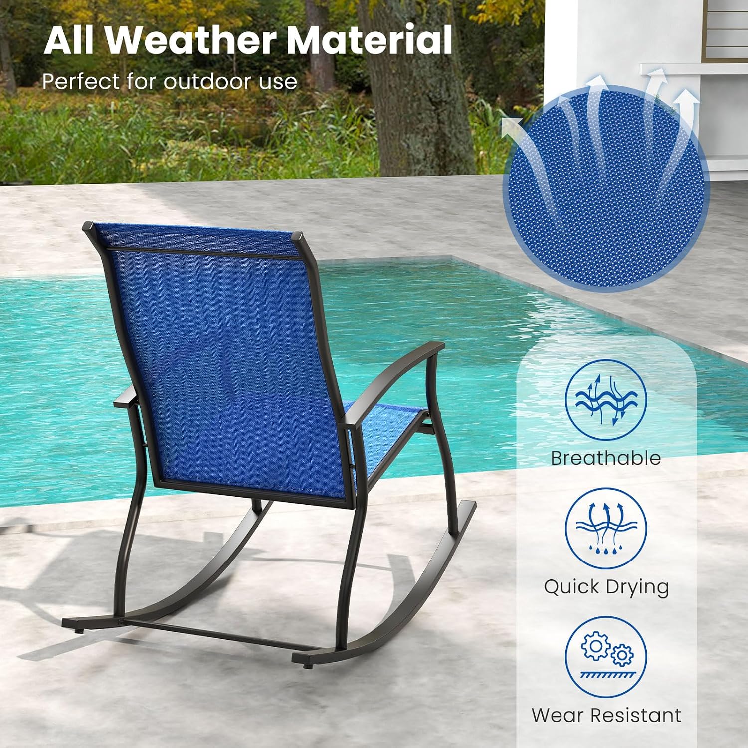 Tangkula Patio Rocking Chairs Set of 4, Outdoor Rocking Chair with Smooth & Safe Rocking Motion, Ergonomic Backrest, Breathable Fabric, All-Weather Outdoor Rocker for Backyard, Poolside (2, Navy)