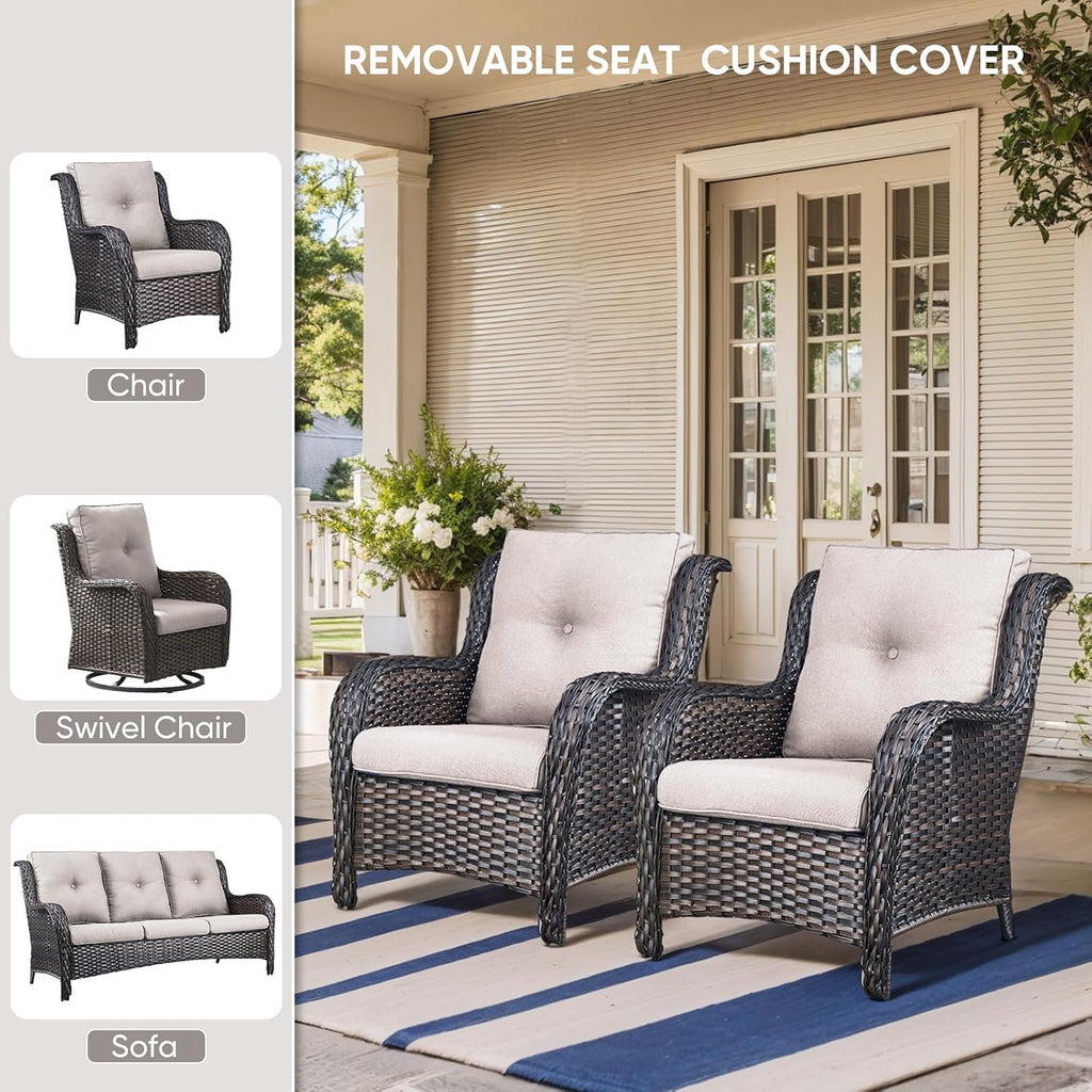 Outdoor Wicker Chair Cushions 2 Packs - Outside High Back Thick Water-Resistant Cushion 22x24 with Zipper Cover for Patio Glider Rocking Chairs Loveseat Couch – Beige/Buckle