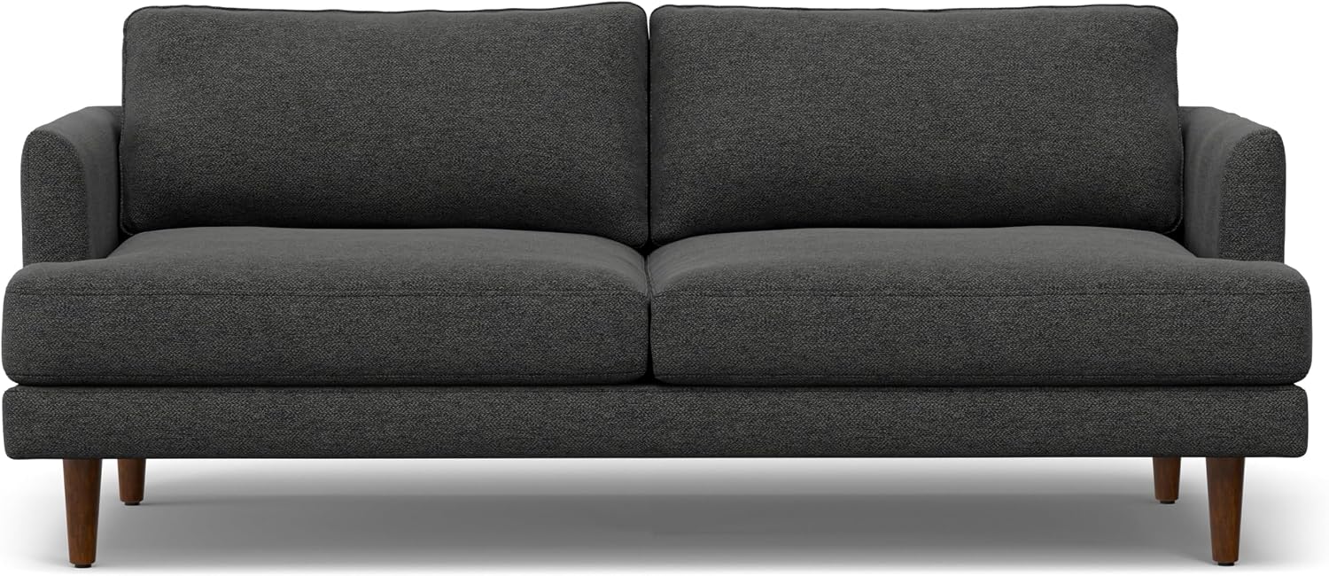 SIMPLIHOME Livingston 76' Wide x 33' High Sofa in Charcoal Grey Woven-Blend Fabric, Handcrafted Loveseat Couch for Living Room or Family Room, Mid-Century Modern Style, Solid Wood Frame