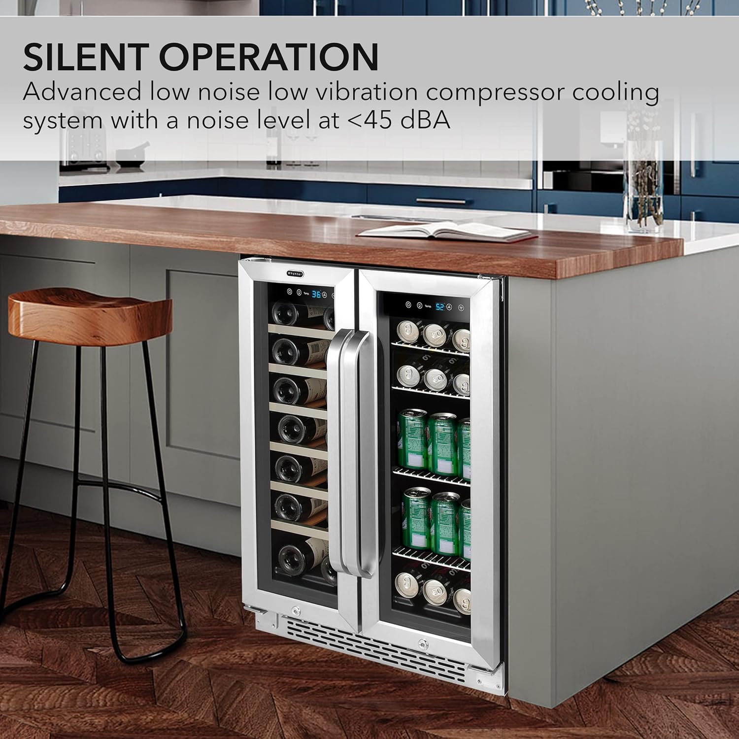Whynter BWB-2060FDSa 24″ Built-in French Door Dual Zone 20 Bottle Wine Refrigerator 60 Can Beverage Center, Stainless Steel