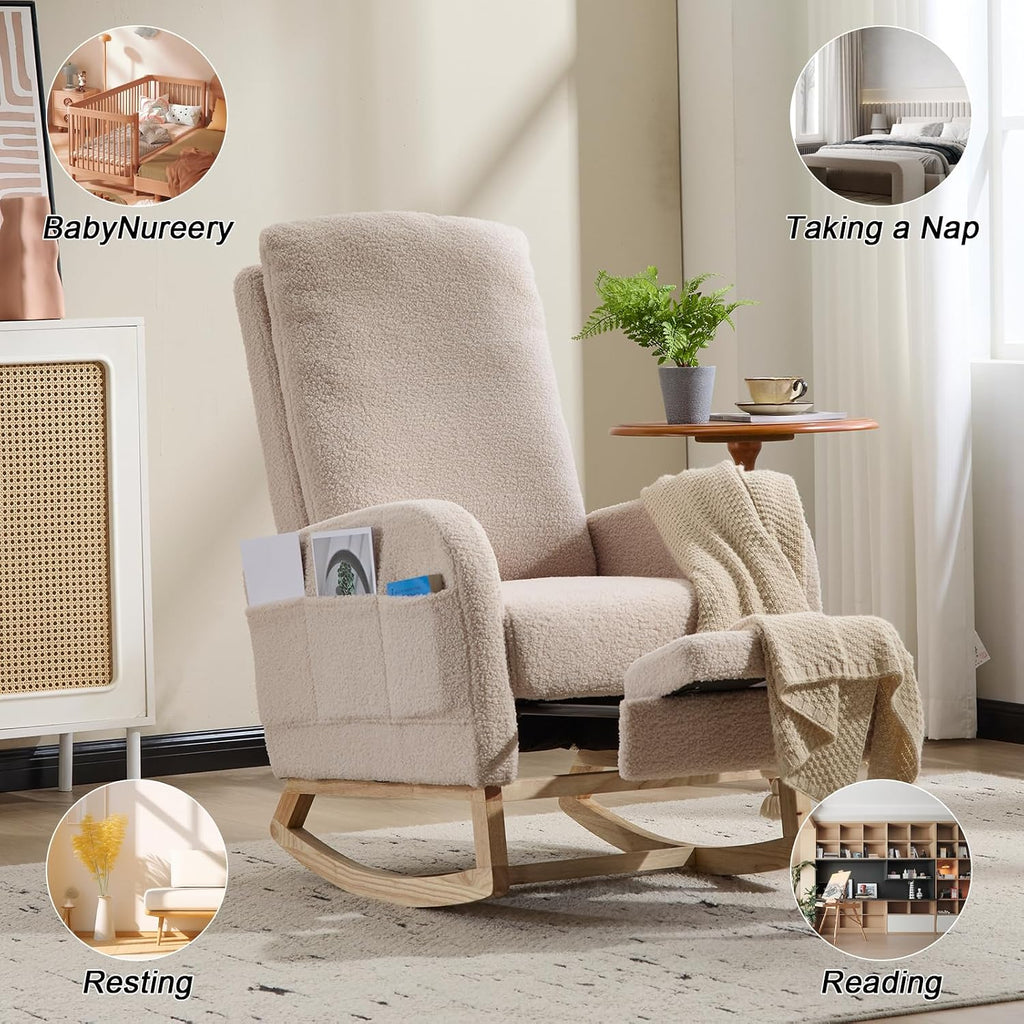 KEIKI Accent Rocking Chair with Footrest for Living Room, Modern Lounge Armchair and Ottoman Set, Soft Upholstery, High Back Support for Reading and Relaxation