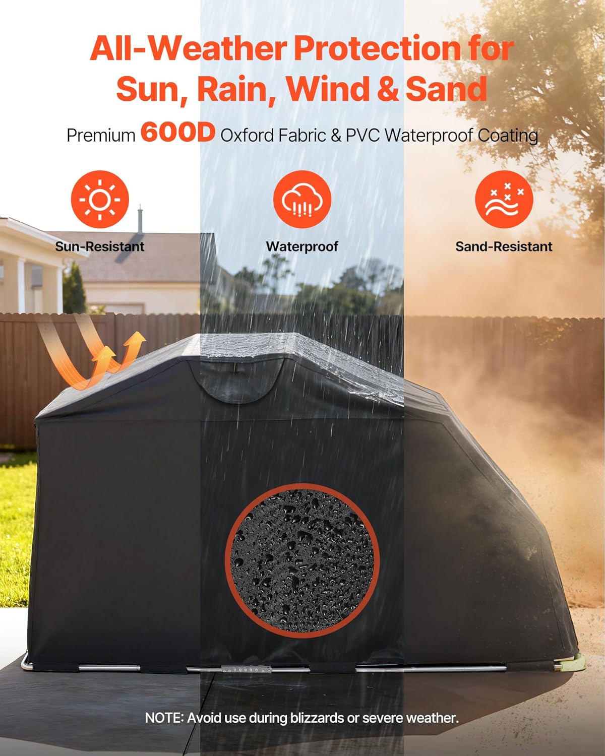 VEVOR Motorcycle Storage Shelter 110 x 43 x 63 in with Security Lock, 600D Oxford Flip-Up Garage Tent, Heavy-Duty All-Weather Motorcycle Cover Shed with 2 Side Windows, Outdoor Vehicle Shelter, Black