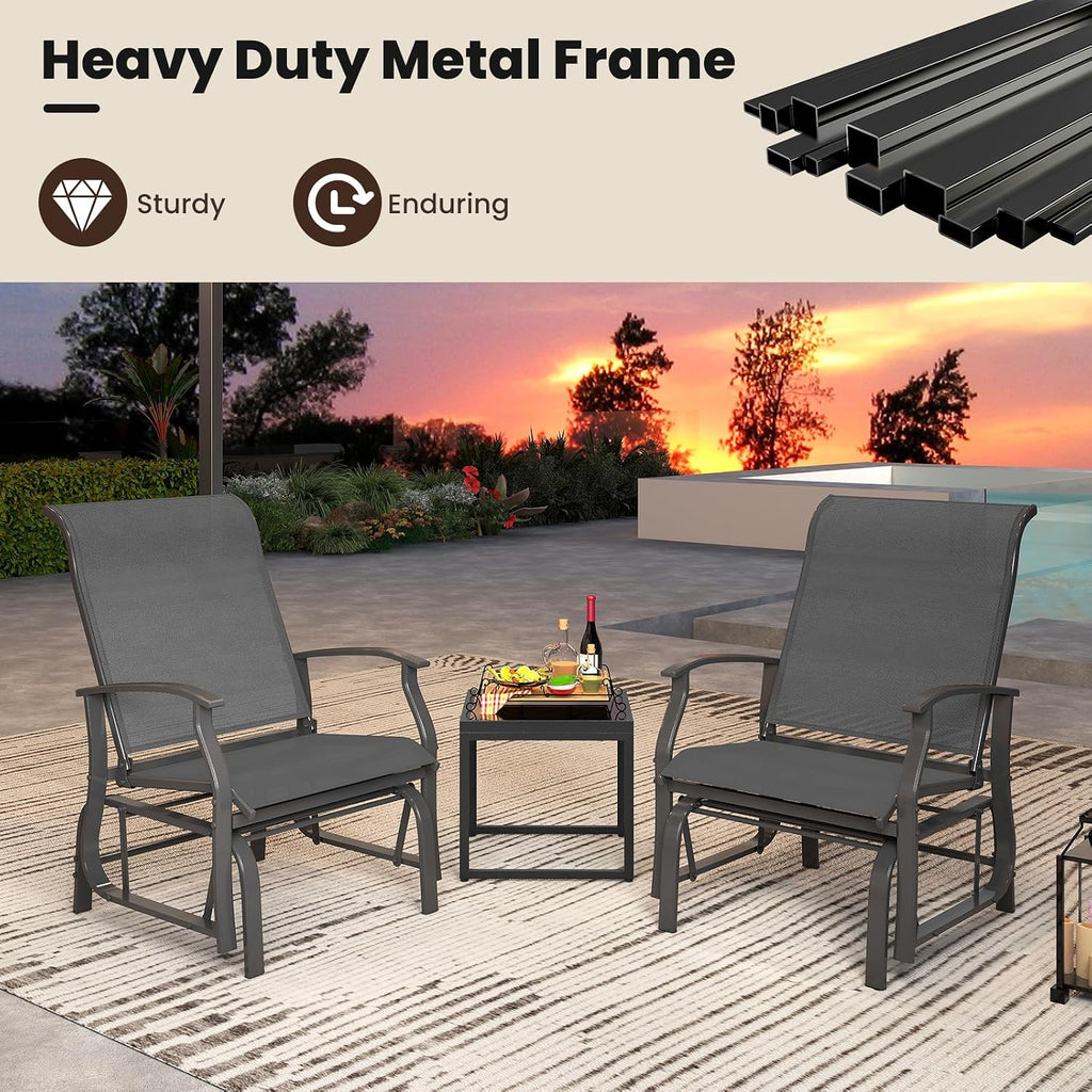 Giantex 4-Pack Outdoor Glider Rocking Chairs, Rockers with Ergonomic Backrest & Seat, Extra Armrests, Metal Frame, Anti-Scratch Foot Pads, Load 350Lbs, Patio Gliders for Porch, Yard, Garden, Grey
