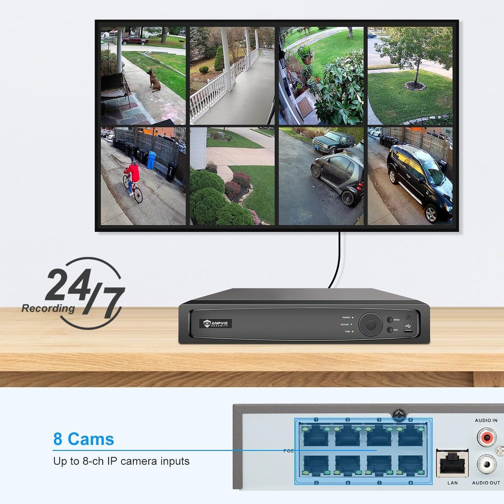 Anpviz AI 12MP 8CH POE NVR (12MP/8MP/6MP/5MP/4MP) Smart AI POE Network Video Recorder - Supports up to 8 x 12MP POE Cameras, 8-Channel Power Over Ethernet (Not Included HDD) NVR7608Q1-8P (H Series)