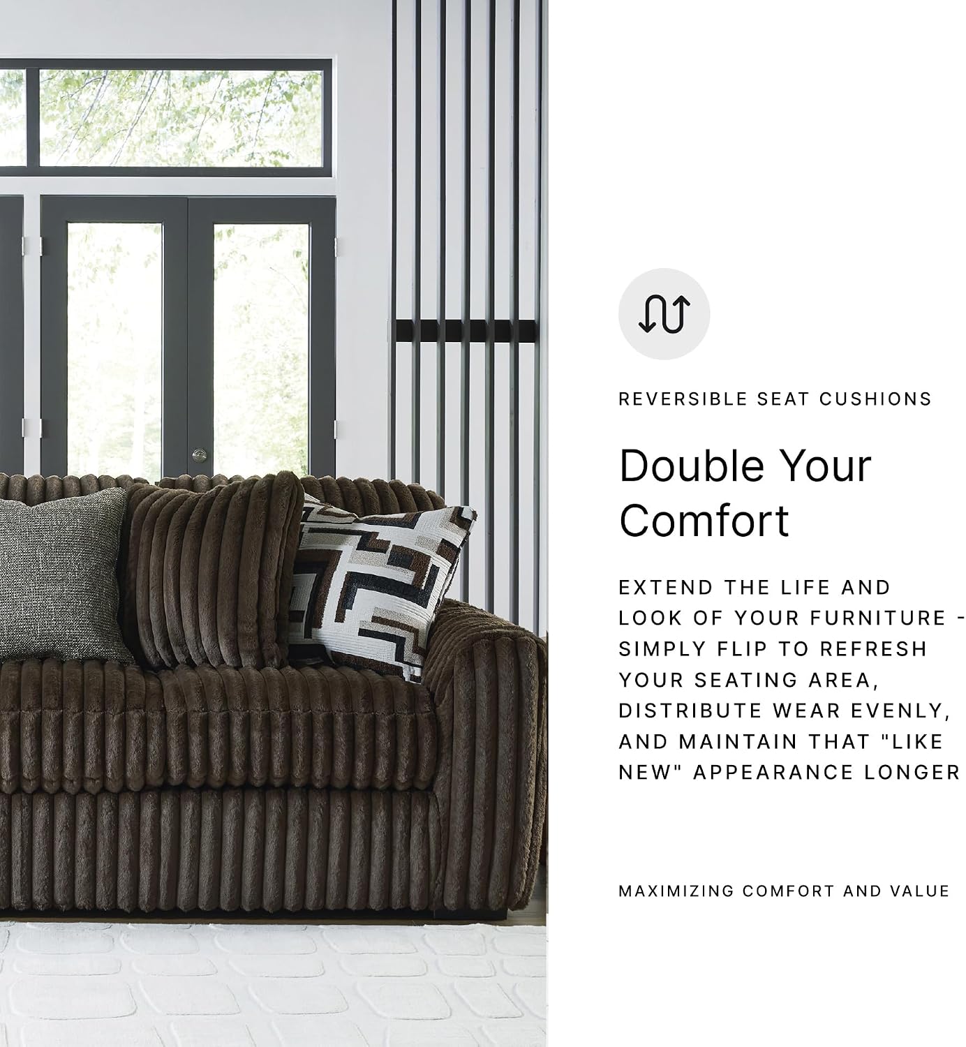 Signature Design by Ashley Midnight-Madness Modern Anti Sage Sofa with Reversible Cushions, Dark Brown