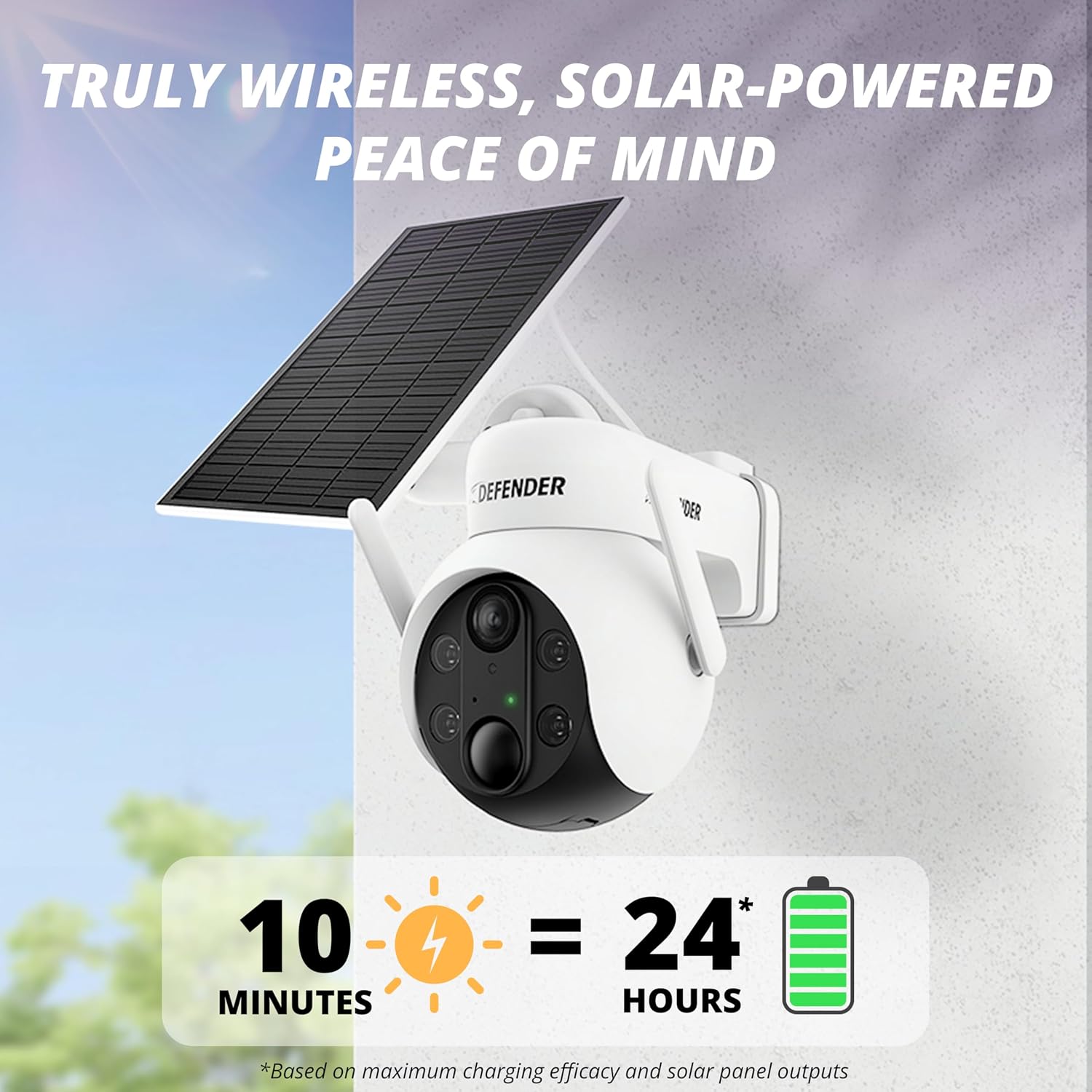 Defender Solar Powered Security Camera | 4K/8MP AI Everwatch PTZ | Wireless Outdoor Camera | Night Vision | AI Tracking Camera | Two-Way Talk | Motion Sensor | IP65 Rated | No Monthly Fees | Pack of 1