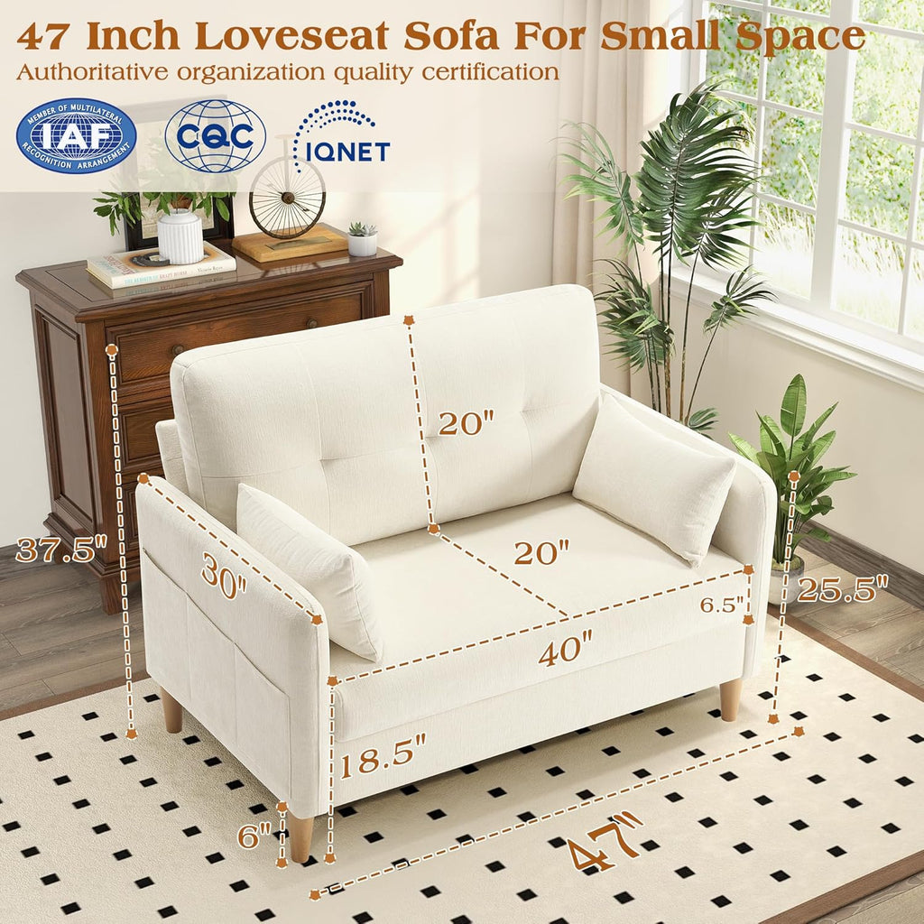 Hanherry Loveseat Sofa, 47' Small Couch for Living Room, Comfy Chenille Fabric Love Seat for Bedroom withThrow Pillow,Removable Cushion Cover,Couches for Small Space,Apartment,Dorm