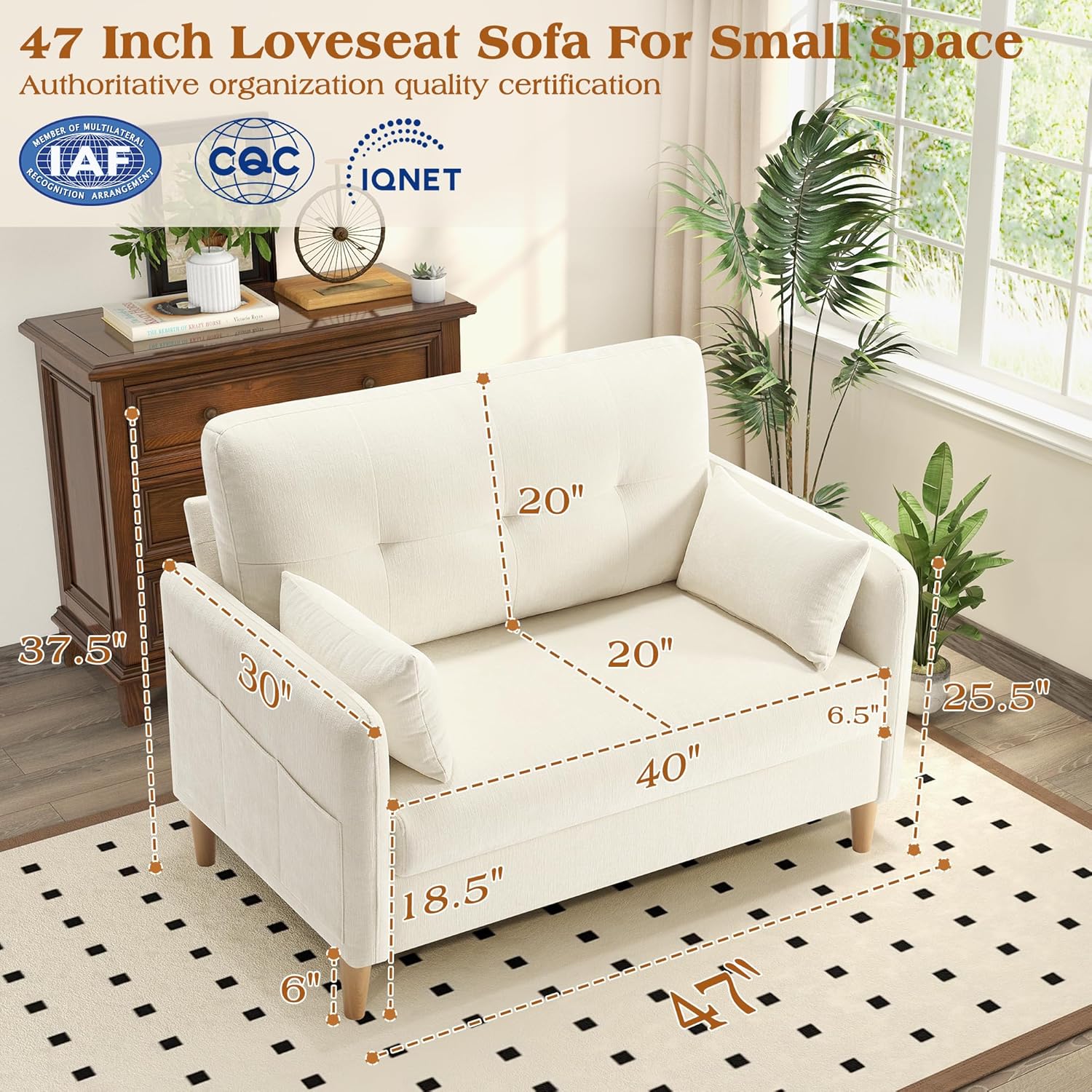 Hanherry Loveseat Sofa, 47' Small Couch for Living Room, Comfy Chenille Fabric Love Seat for Bedroom withThrow Pillow,Removable Cushion Cover,Couches for Small Space,Apartment,Dorm
