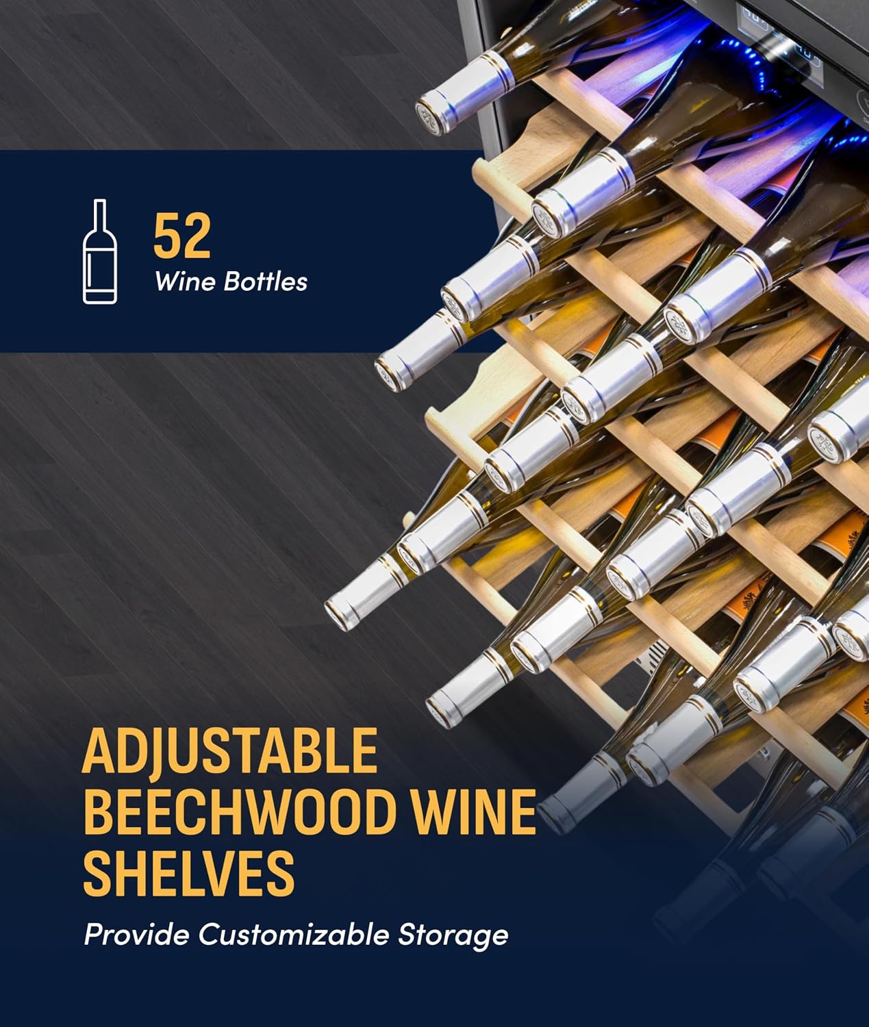 NewAir 24' Wine Fridge for 52 Bottles | Built-In or Freestanding Wine Cooler Refrigerator with Glass Door | Precision Cooling, Slide-Out Shelves & Quiet Compressor System | Stainless Steel