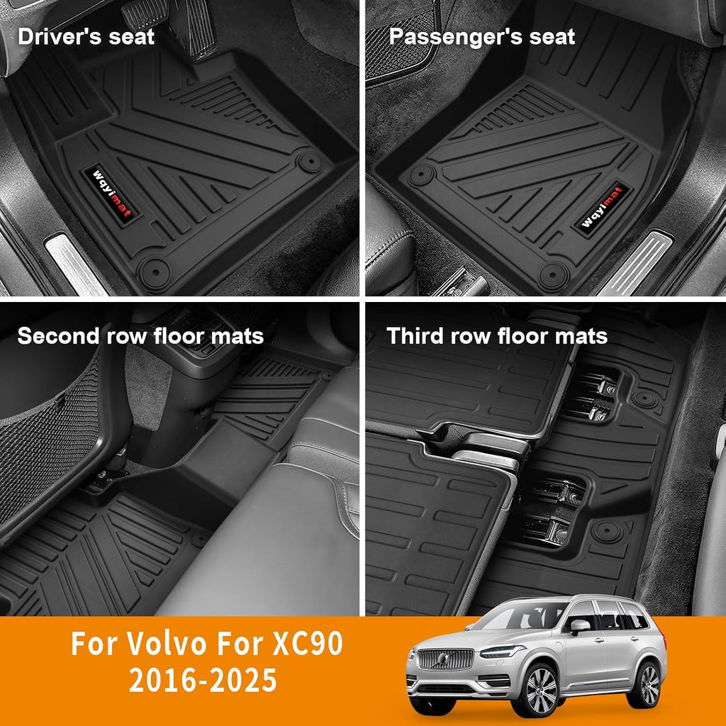 for 2016-2025 2026 Volvo XC90 Hybrid/PHEV Floor Mats 3 Rows Trunk Cargo Liner and 2nd 3rd Rear Seat Backrest Mat TPE All Weather Accessories (Only for Plug-in Hybrid/PHEV 7 Seat) (Full Set 10 Mats)