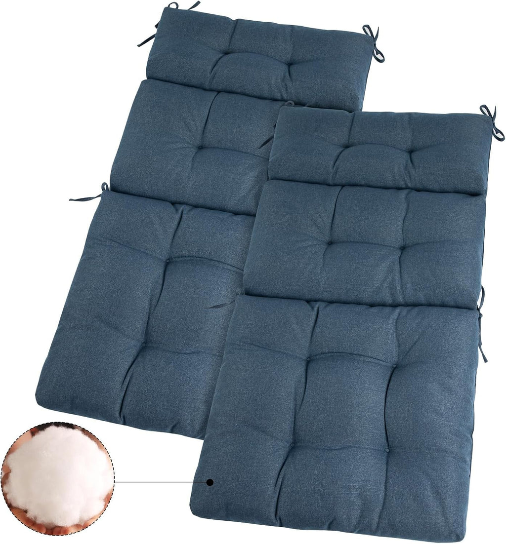 FUNHOME Outdoor High Back Chair Cushions Set of 2,Reversible Lawn Chair Cushion 44 x22 inch,Water Resistant Tufted Adirondack Chair Cushion,for Garden Rocking Chair,Patio Furniture(Denim Blue)