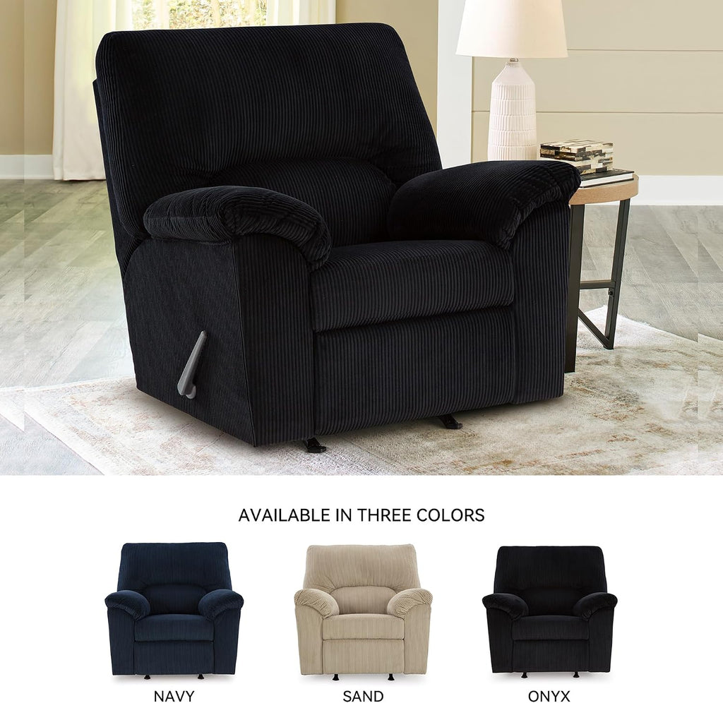 Signature Design by Ashley SimpleJoy Casual Manual Rocker Recliner with Pillow-Top Arms, Black