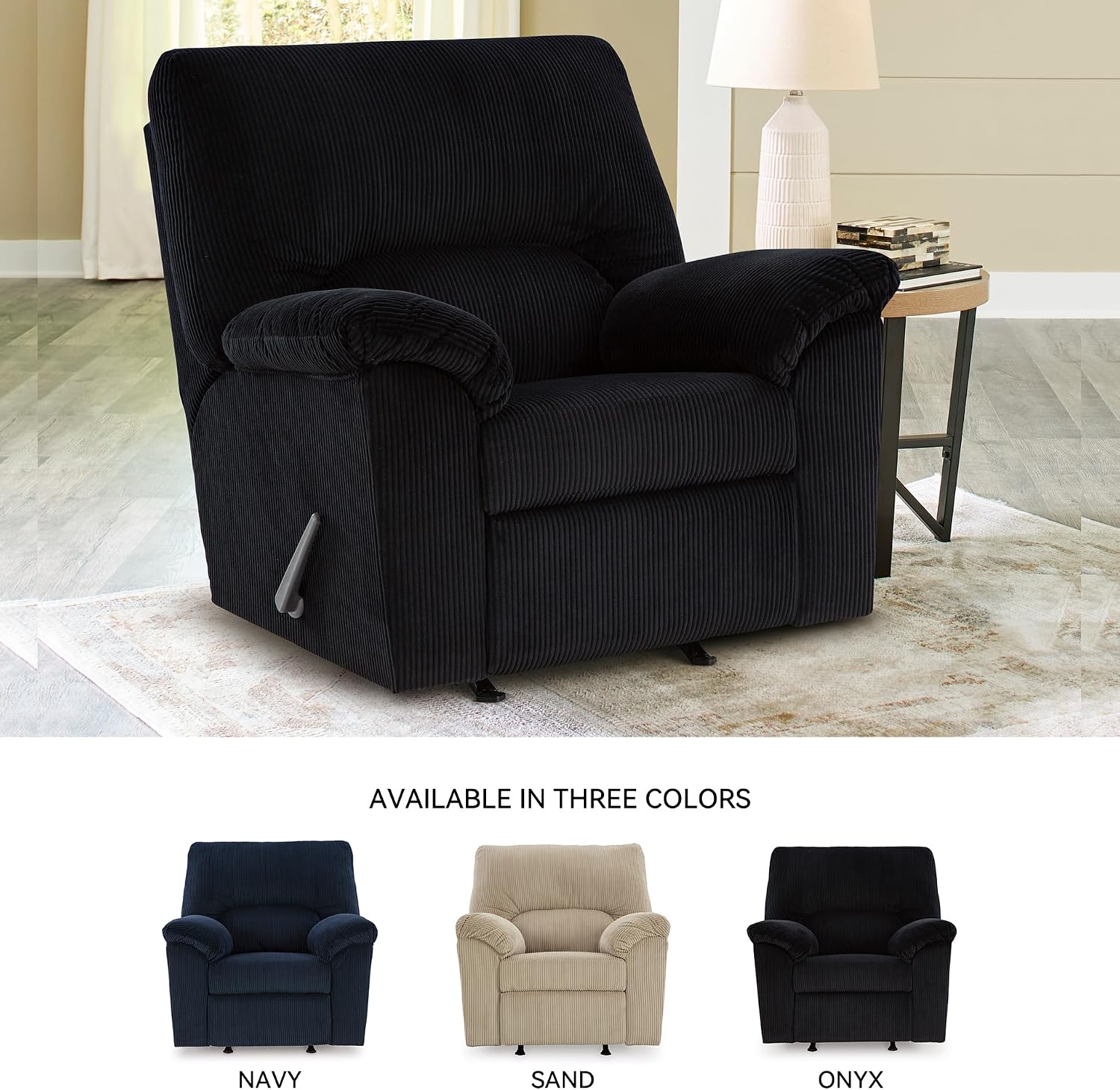 Signature Design by Ashley SimpleJoy Casual Manual Rocker Recliner with Pillow-Top Arms, Black