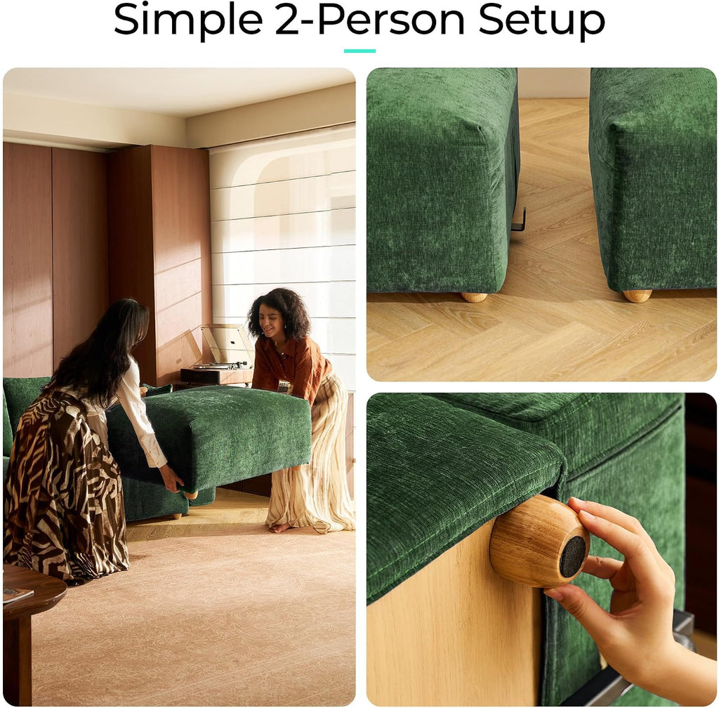 LINSY HOME Oversized Loveseat, 91' Deep Seat Cloud Couch Loveseat 2-Seater Sofa Sectionals for Living Room Bedroom, Cozy Couch Luxury Chenille Sofas, Green