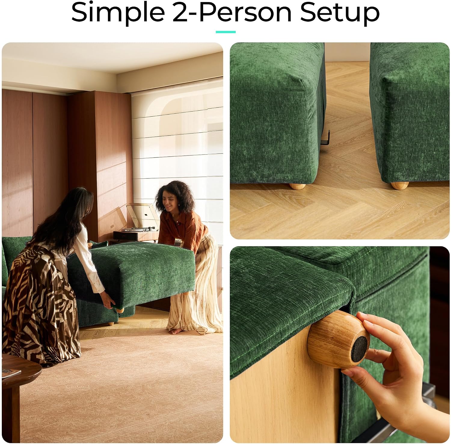 LINSY HOME Oversized Loveseat, 91' Deep Seat Cloud Couch Loveseat 2-Seater Sofa Sectionals for Living Room Bedroom, Cozy Couch Luxury Chenille Sofas, Green