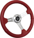 VSW S6 Steering Wheel, Red Leather 6 Bolt Brushed Slotted 3-Spoke ST3014RED