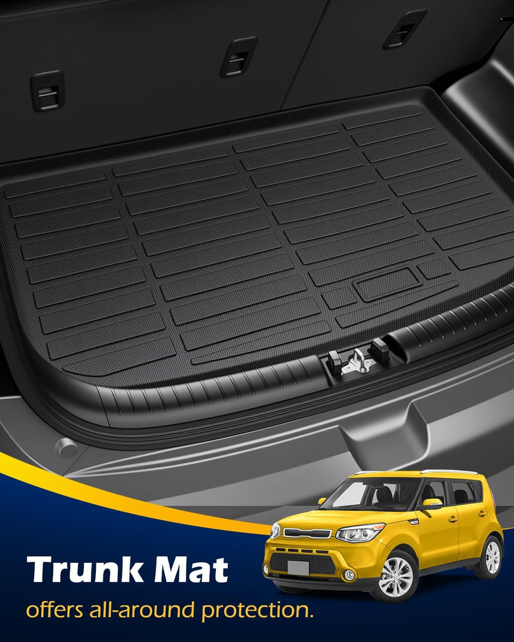 Floor Mats for Kia Soul 2014-2019: 4 PCS All Weather Cargo Liner Custom Fit for Soul (Not for Hybrid) 2014 2015 2016 2017 2018 2019, TPE Rubber Carpet Trunk Rugs Interior Protection Accessories
