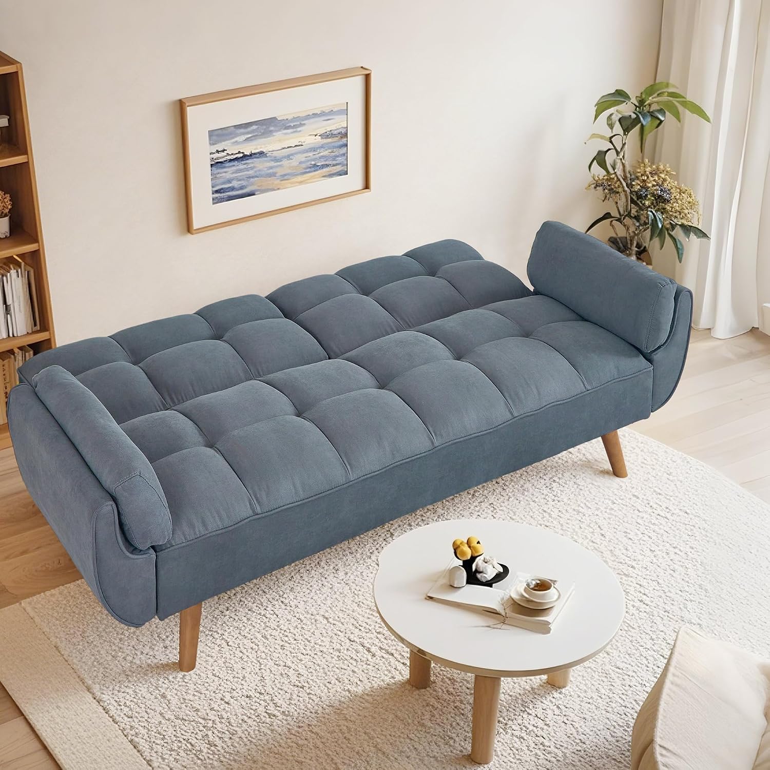 Convertible Futon Sofa Bed, Sleeper Sofa Bed with Adjustable Backrests, Linen Loveseat Sofa Small Couches for Small Spaces, Living Room, Bedroom (Dark Gray)