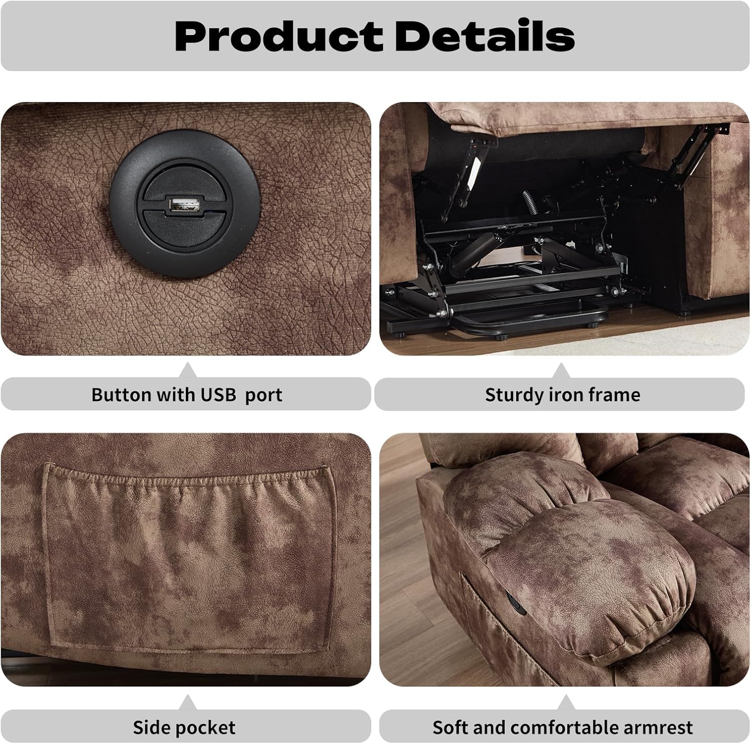 CANMOV Power Loveseat Recliner, Power Lift Recliner Sofa for Living Room, Electric Reclining Loveseat with Storage Console,Hidden Cup Holders, 2 Seat,Brown