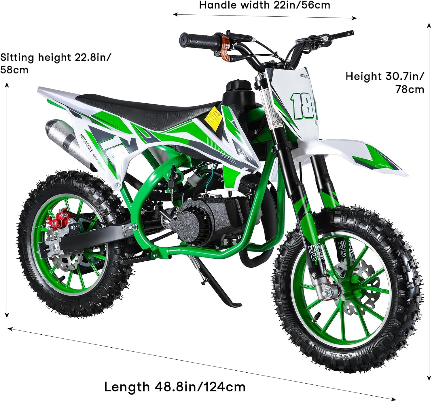 49cc 2-Stroke Kids Dirt Bike, Gas Power Motocross, Off Road Mini Motorcycle, Pocket Motorbike with Front Rear Disc Brakes, Racing Max Speed 30KM/H (Red)
