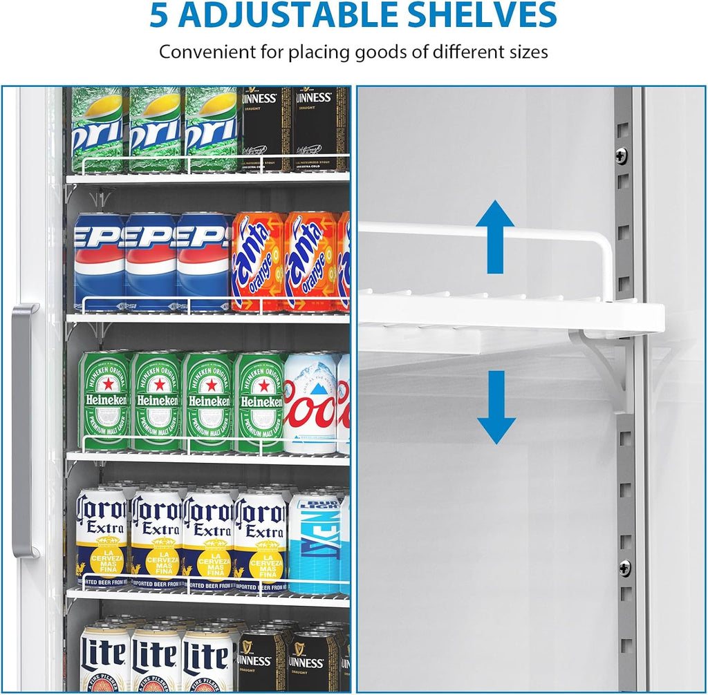 PeakPursuit Commercial Display Refrigerator, 12.4 Cu.Ft. Beverage Refrigerator Glass Door Beverage Cooler, Upright Merchandiser Cooler Display Fridge With LED Light and Adjustable Shelves