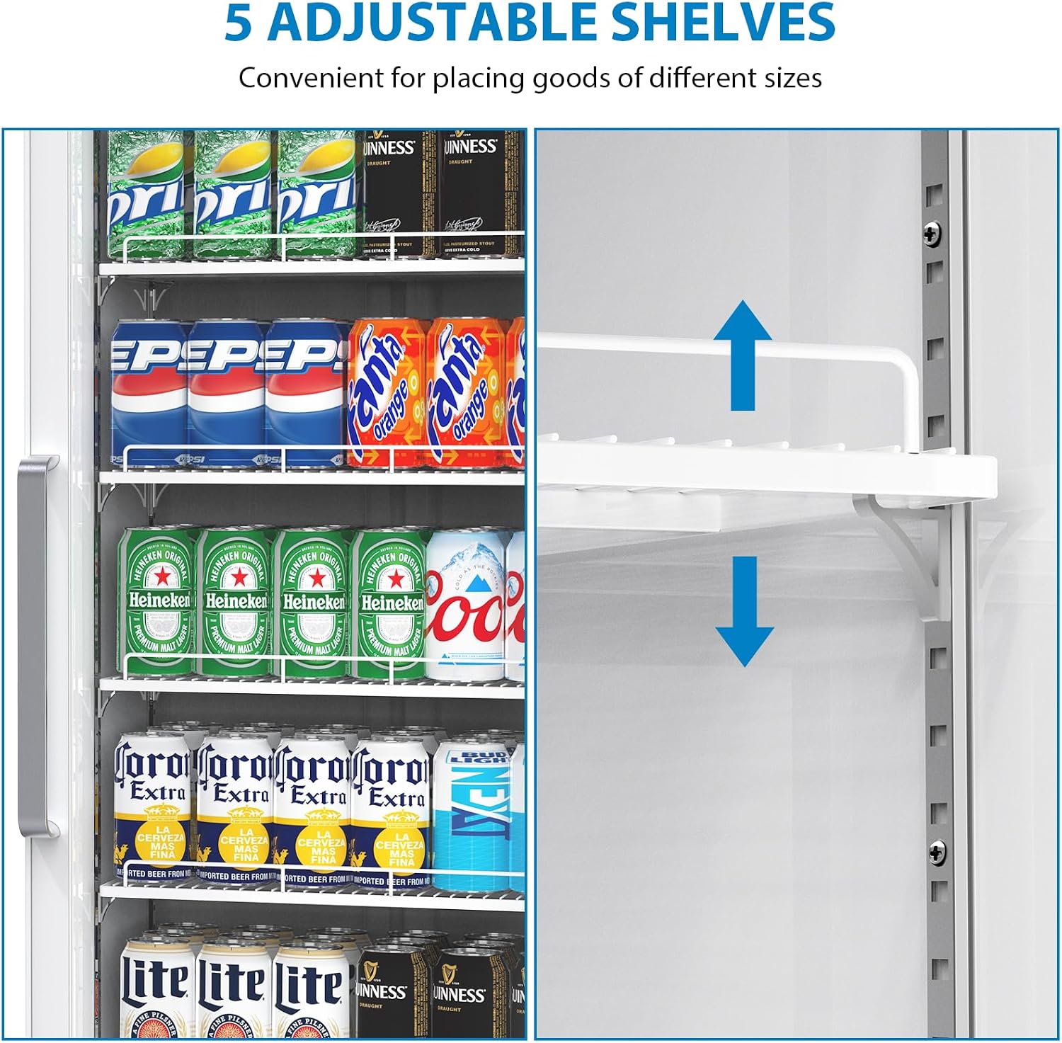 PeakPursuit Commercial Display Refrigerator, 12.4 Cu.Ft. Beverage Refrigerator Glass Door Beverage Cooler, Upright Merchandiser Cooler Display Fridge With LED Light and Adjustable Shelves