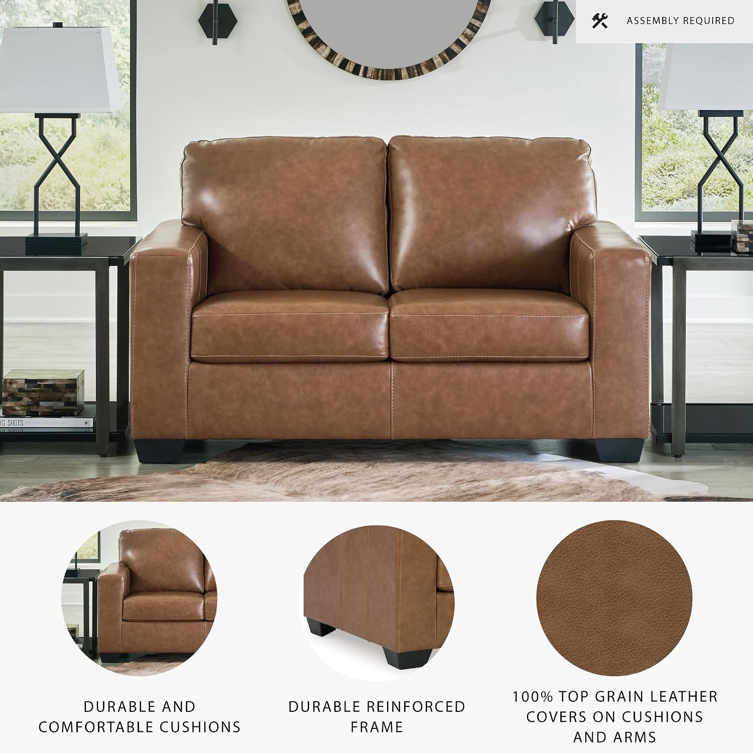 Signature Design by Ashley Bolsena Contemporary Leather Match Loveseat, Dark Brown