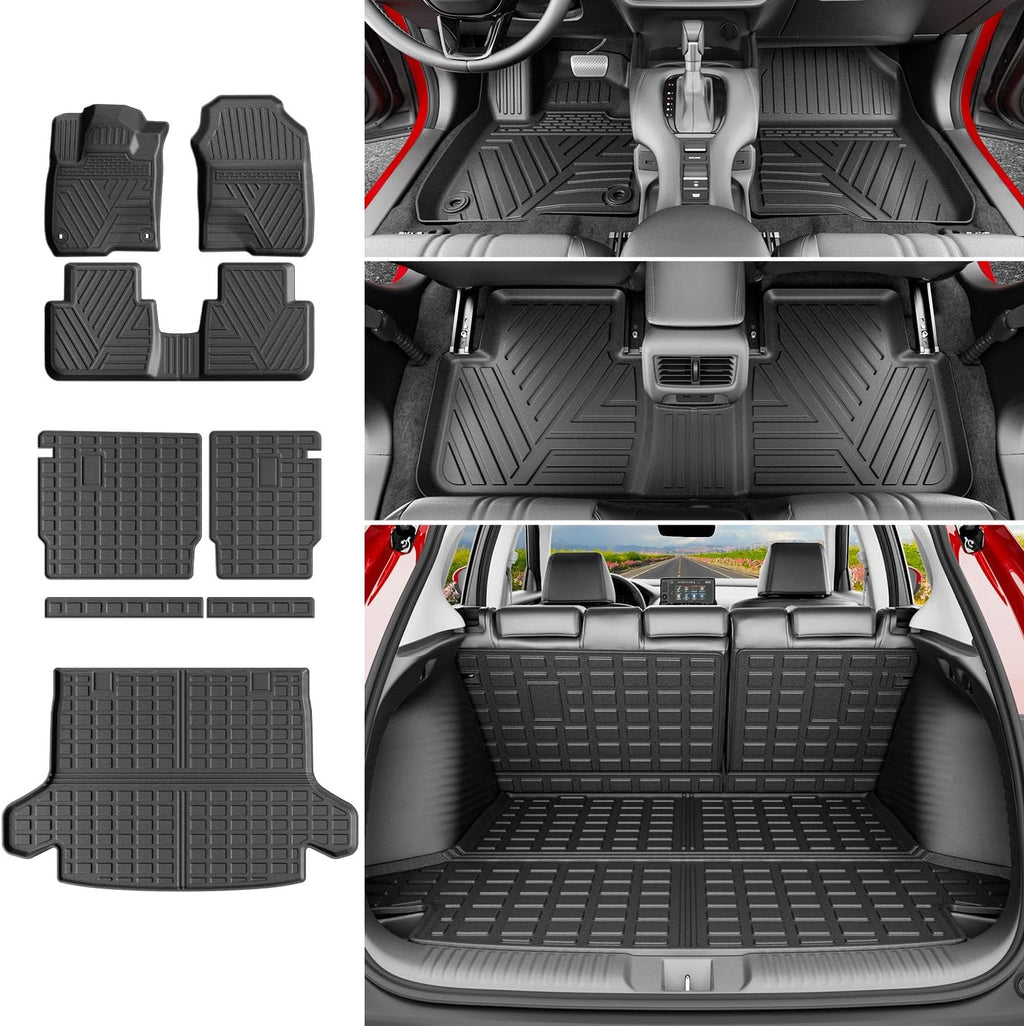 powoq Floor Mats Compatible with 2023-2026 Honda HRV Trunk Mat Cargo Liner Floor Liner Backrest Mat TPE Replacement for 2023-2026 Honda HRV Accessories (Trunk Mat+Backrest Mats+Floor mats)