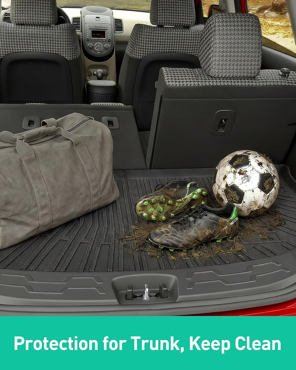 DiffCar® for Kia Soul Floor Mats: 2010 2011 2012 2013 Cargo Liner | All-Weather Custom Fit Car Accessories for Kia Soul Interior Protection | TPE Rubber Box Car Floor Trunk Carpet 4PCS Full Set Black