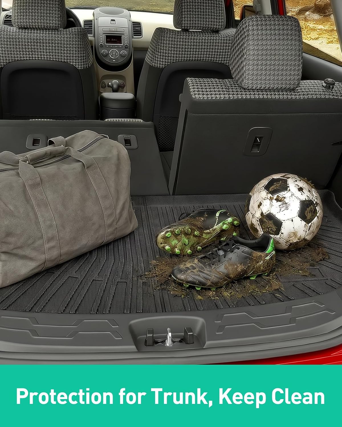 DiffCar® for Kia Soul Floor Mats: 2010 2011 2012 2013 Cargo Liner | All-Weather Custom Fit Car Accessories for Kia Soul Interior Protection | TPE Rubber Box Car Floor Trunk Carpet 4PCS Full Set Black