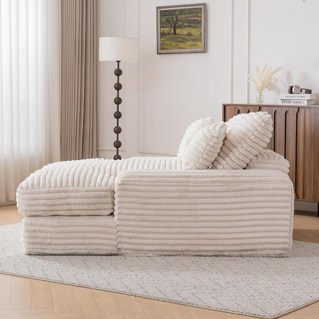 Ball & Cast Chaise Lounge Chair Indoor,Sleeper Sofa Bed W/ 4 Removable & Washable Pillows,54' Corduroy Couch Reading Lounge Chair W/Wide Armrest,for Living Room,No Assembly Required,Beige