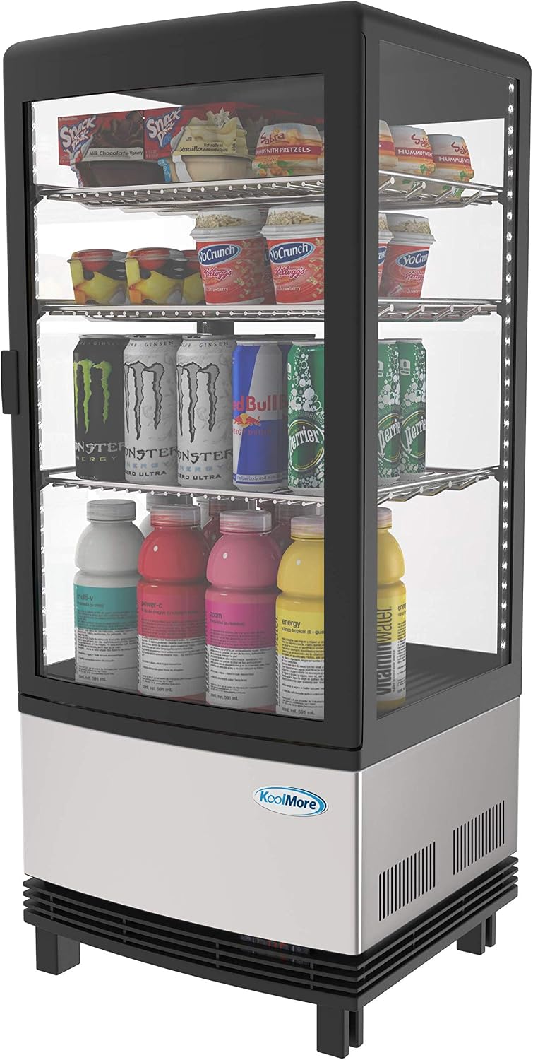 KoolMore Countertop Refrigerator Display Case Commercial Beverage Cooler with LED lighting - 3 cu. ft Capacity, Stainless Steel (CDCU-3C-SS)